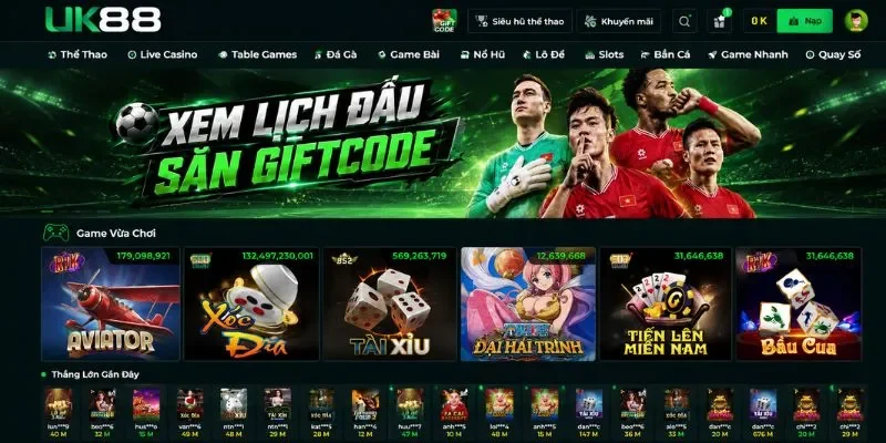 Giao diện trang chủ UK88, đấu trường cá cược bóng đá và giải trí trực tuyến